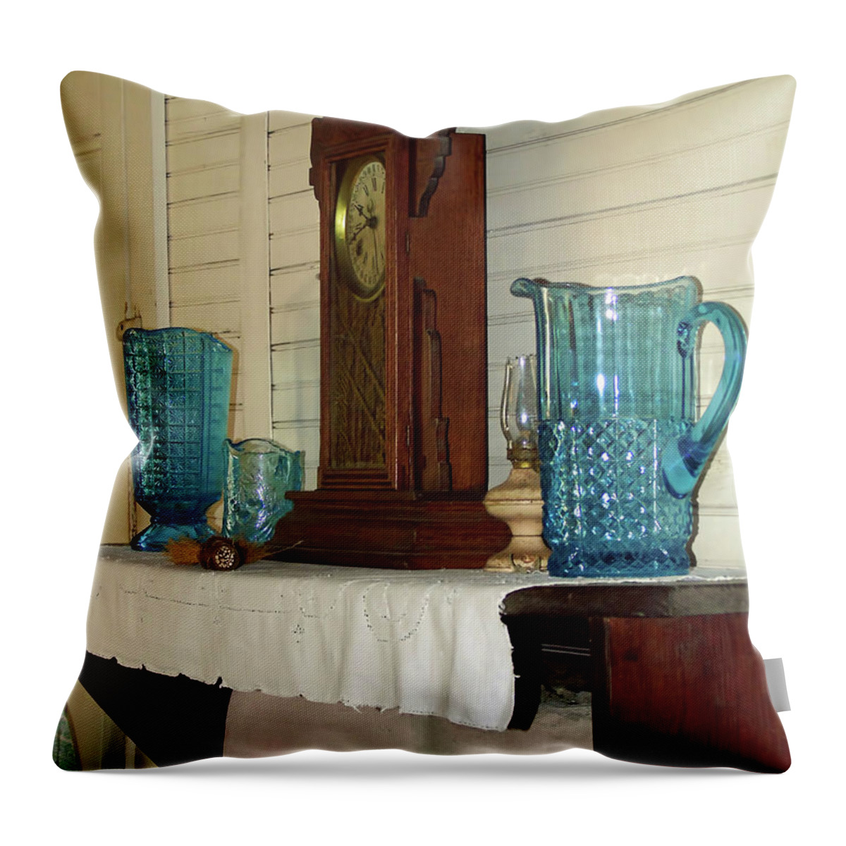 Dudley Farm Throw Pillow featuring the photograph Clock On The Shelf by D Hackett