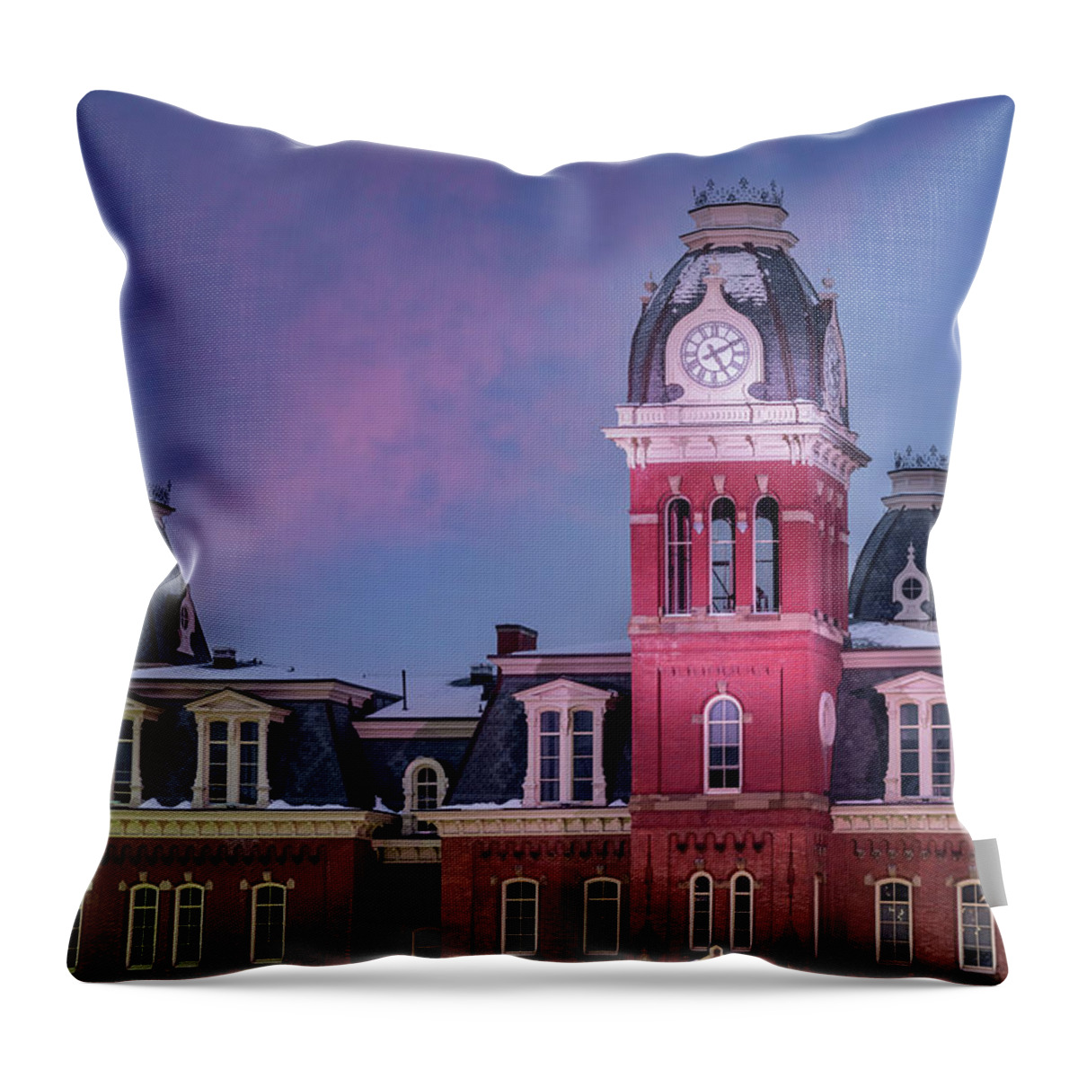 Graduation Throw Pillow featuring the photograph Clock Tower of Woodburn Hall at West Virginia University by Steven Heap