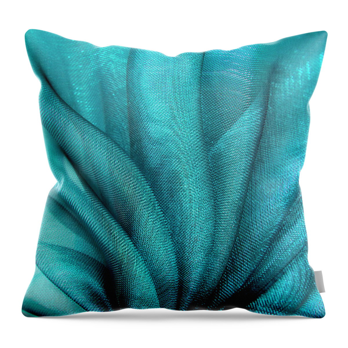 Organza Throw Pillow featuring the photograph Close Up Of The Blue Wavy Organza Fabric by Severija Kirilovaite