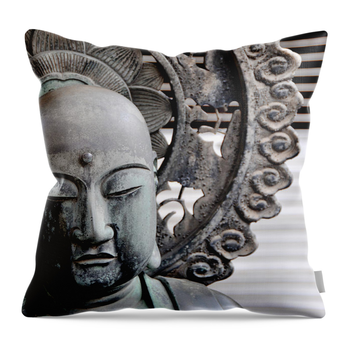 Shrine Throw Pillow featuring the photograph Close up picture of the Jizo Bosatsu statue at the Senso-ji Temple in Tokyo, Japan by Marlon Trottmann