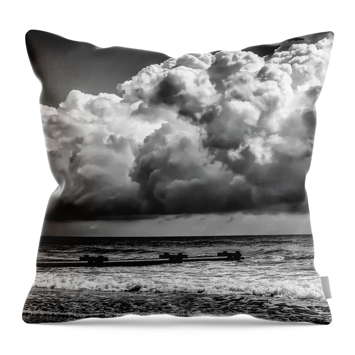 Black & White Throw Pillow featuring the photograph Clouds at the Beach by Louis Dallara