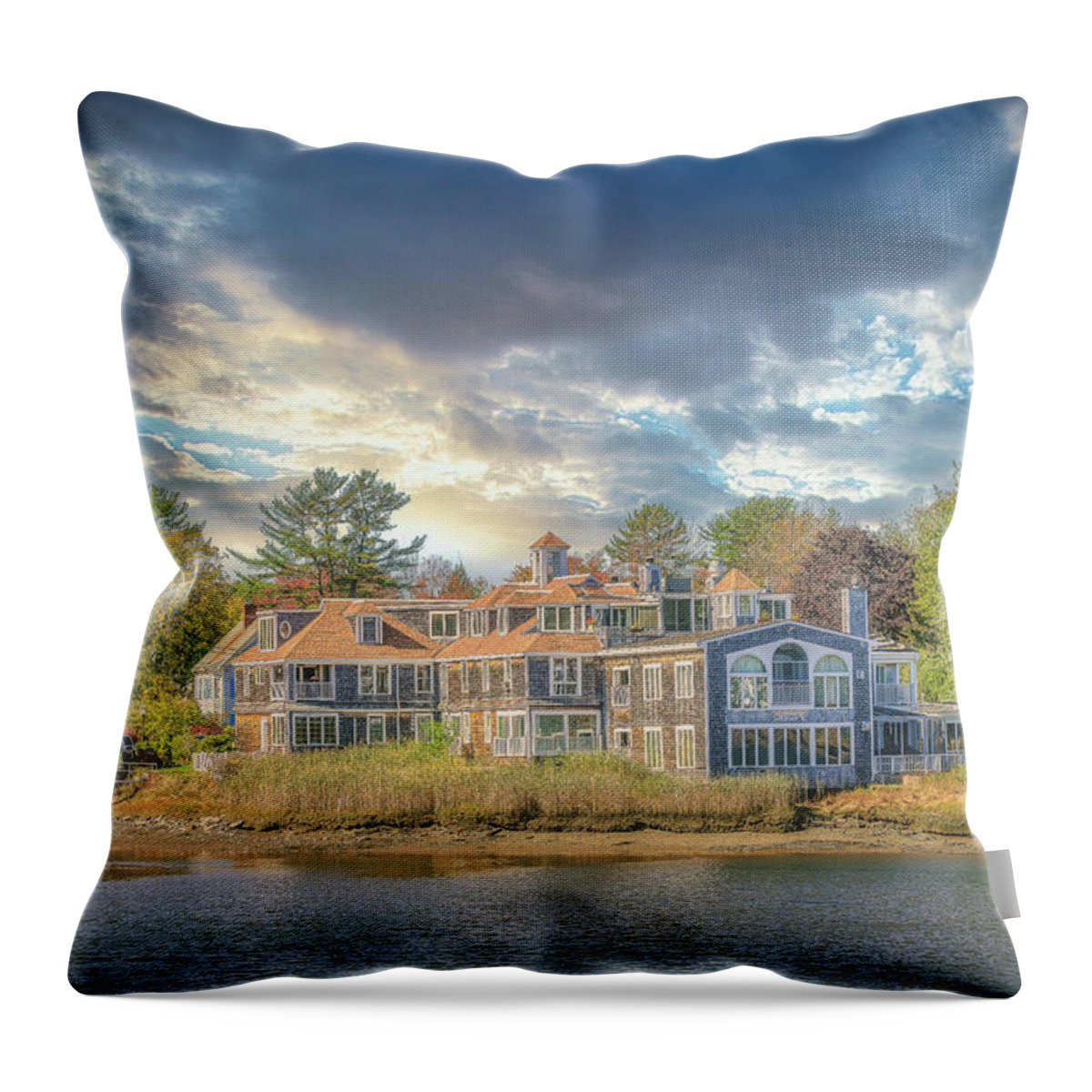 Kennebunkport Throw Pillow featuring the photograph Cloudy Skies in Kennebunkport by Penny Polakoff