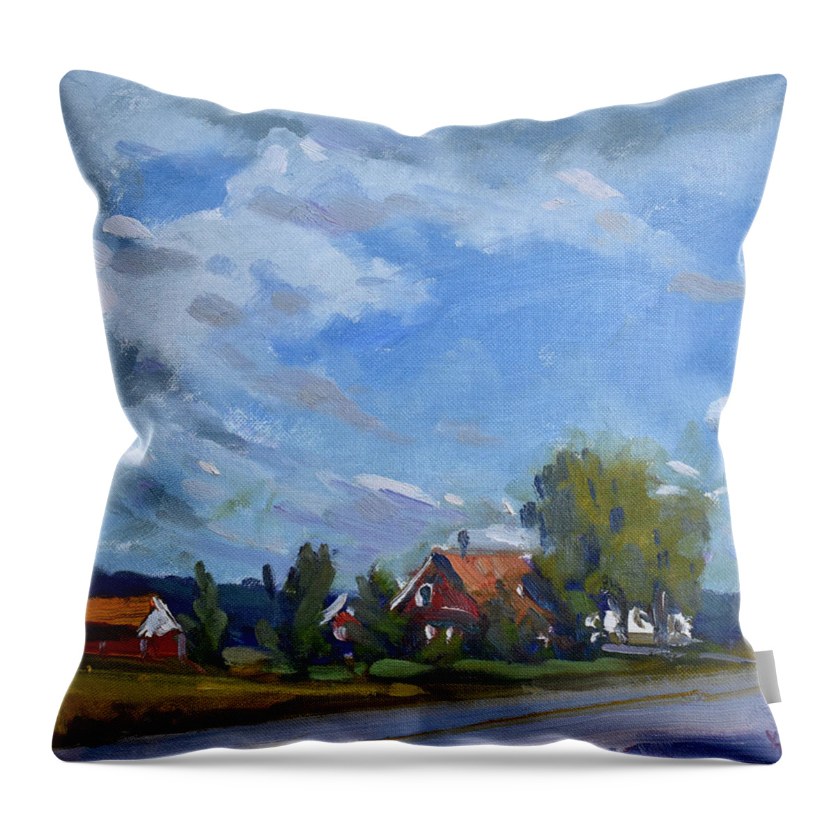 Cloudy Day Throw Pillow featuring the painting Clowdy Day by Ylli Haruni