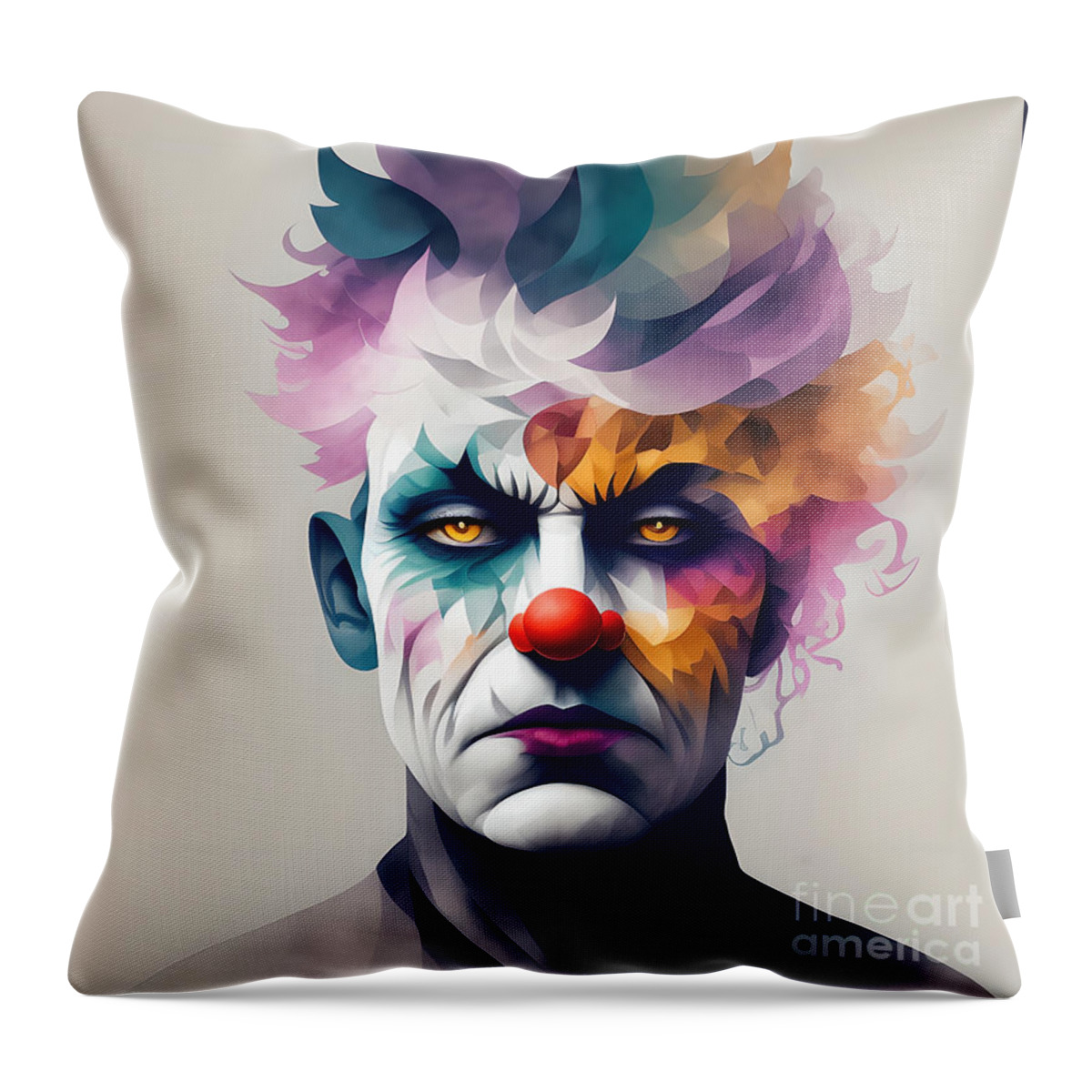 Clown Throw Pillow featuring the digital art Clown Abstract Portrait - 7 by Philip Preston