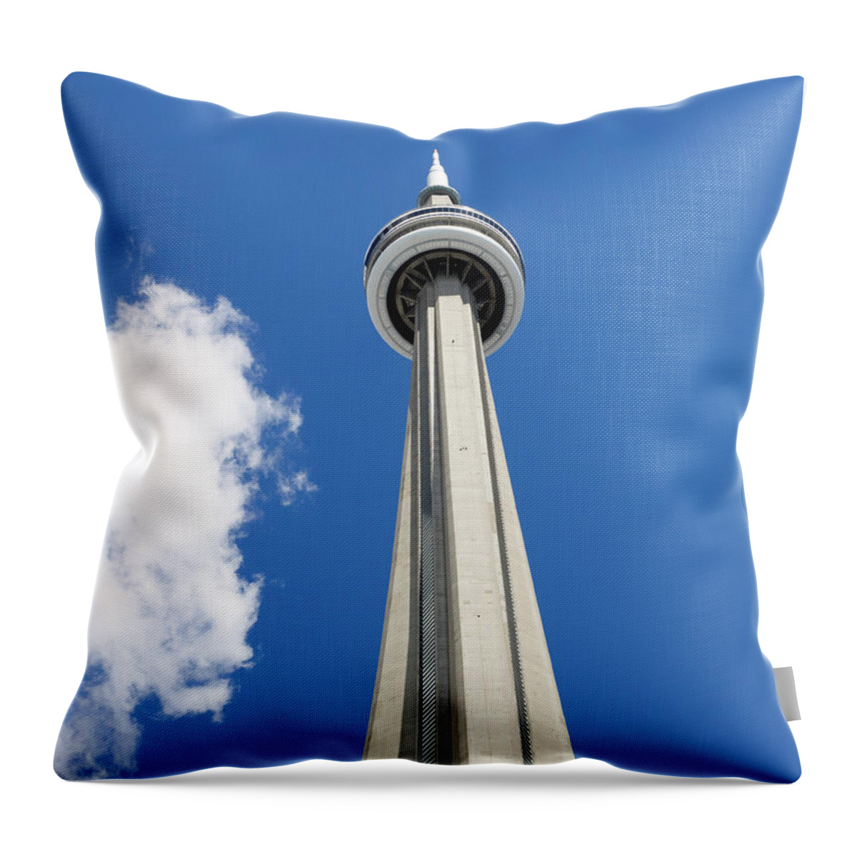 Blue Sky Throw Pillow featuring the photograph CN Tower in Toronto Canada by James C Richardson