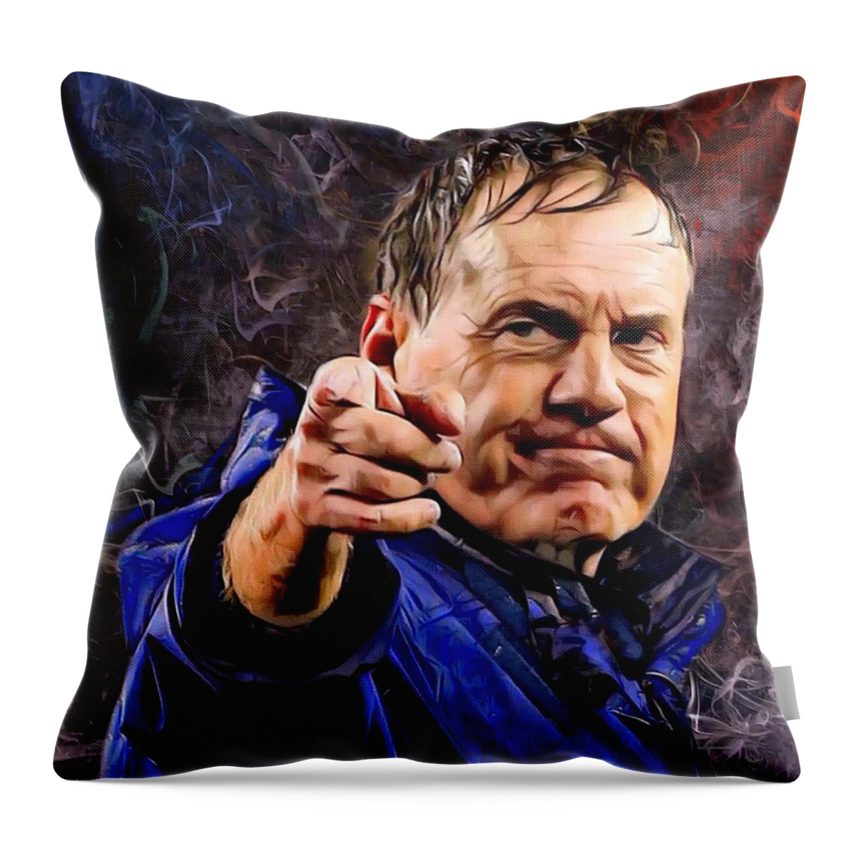 American Football Throw Pillow featuring the digital art Coach Bill Stephen Belichick Portrait by Scott Wallace Digital Designs