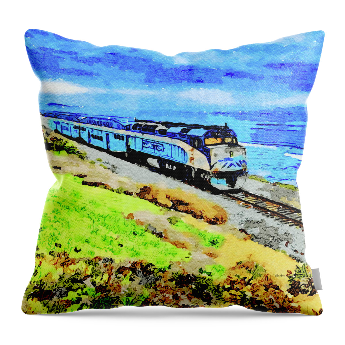 Train Throw Pillow featuring the painting Coaster in Del Mar by Russ Harris