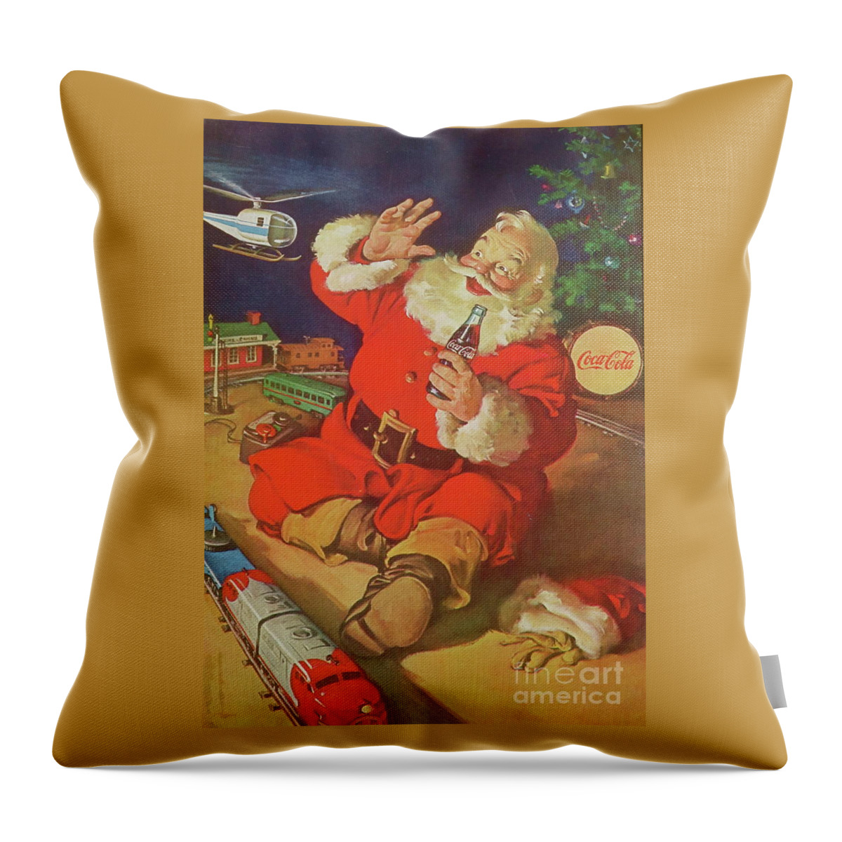Coca Cola Old Santa Claus Image. Throw Pillow featuring the photograph Coca Cola Old Santa Claus image by Robert Birkenes