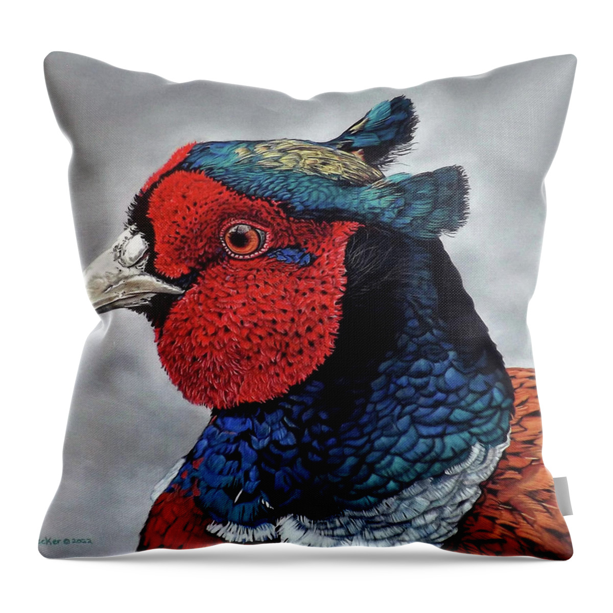 Pheasant Throw Pillow featuring the painting Cocky by Linda Becker