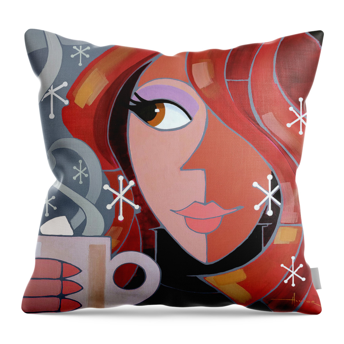 Woman Throw Pillow featuring the painting Coco_blue by Larry Hunter