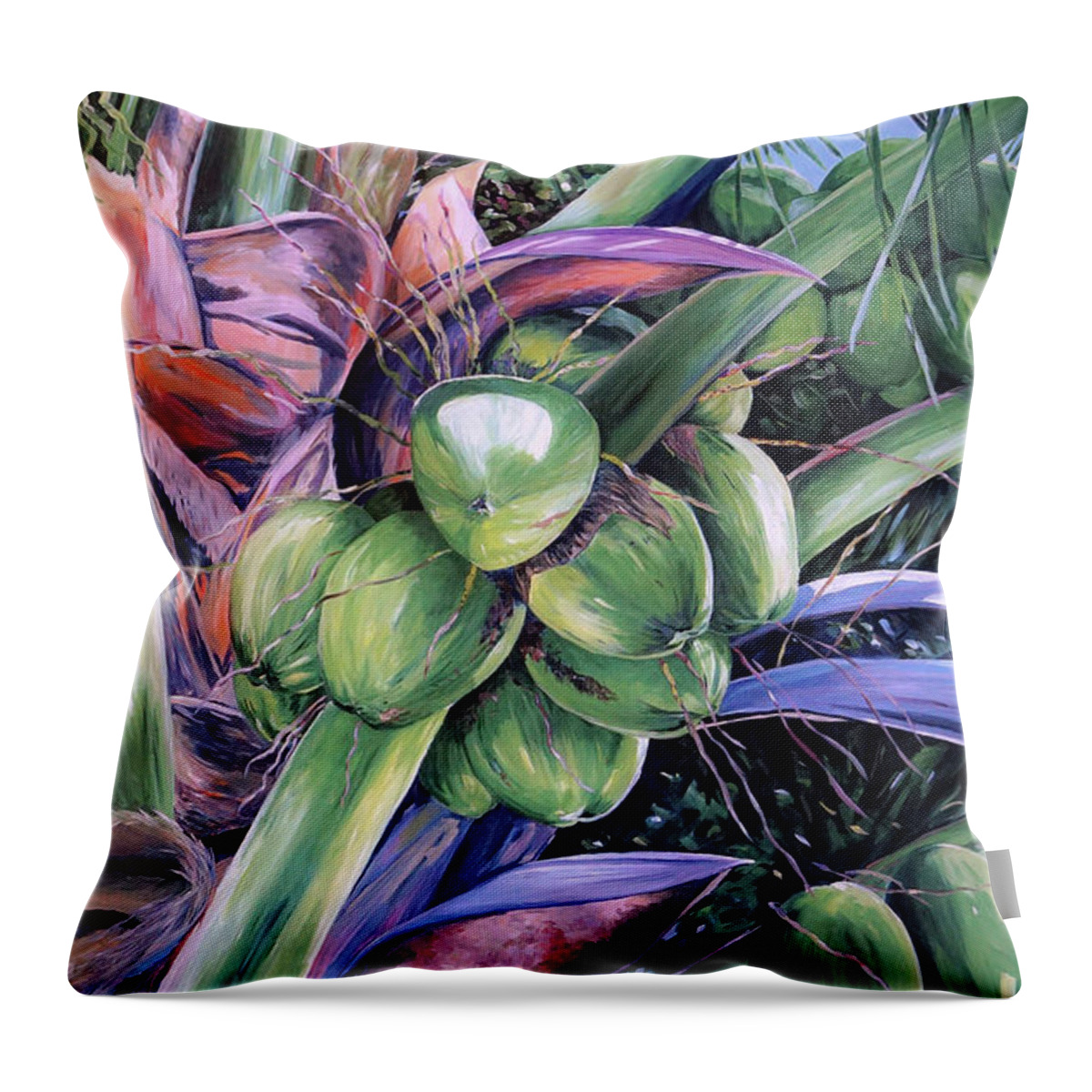 Coconuts Throw Pillow featuring the painting Coconuts  14x26 by John Clark