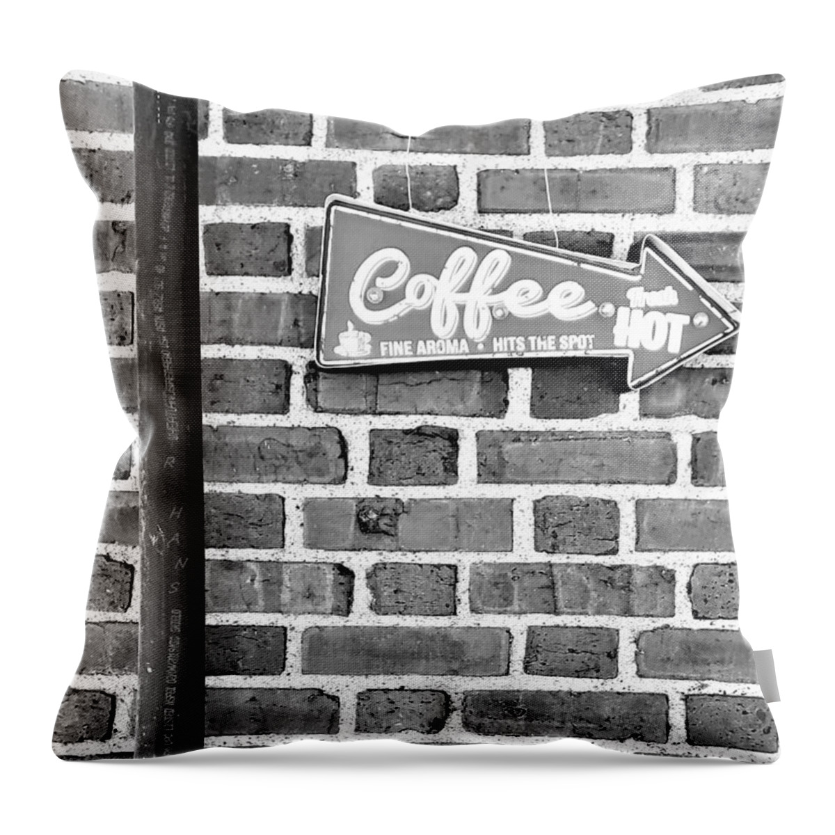 Coffee Throw Pillow featuring the photograph Coffee Arrow B W by Rob Hans