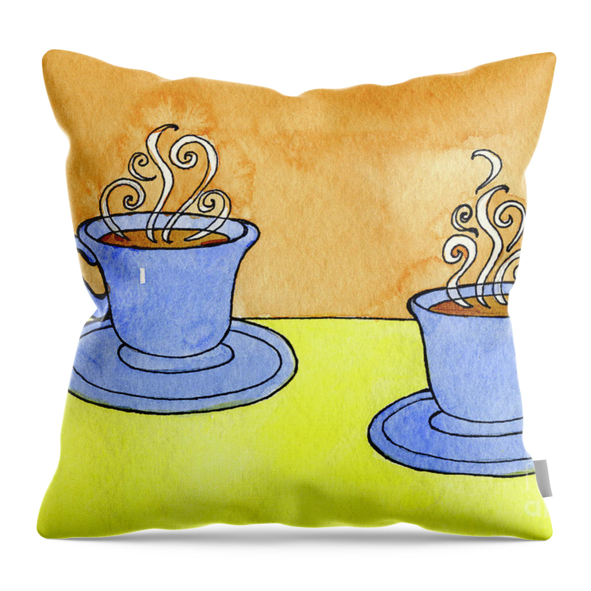 Coffee For Two A Pen & Ink Watercolor Painting By Norma Appleton Throw Pillow featuring the painting Coffee For Two by Norma Appleton