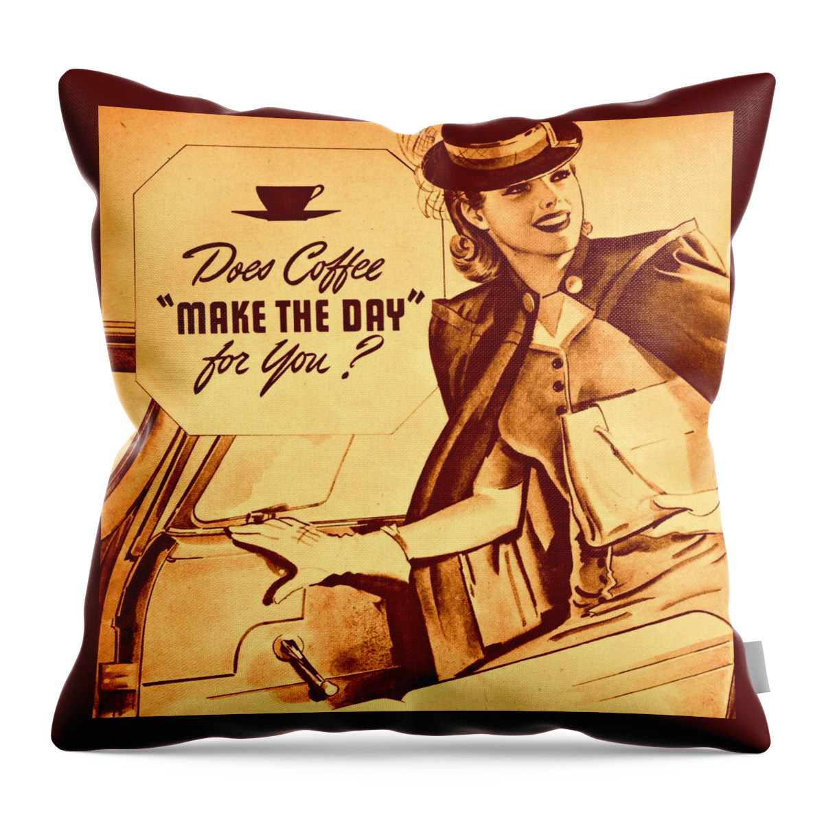 Coffee Throw Pillow featuring the drawing Coffee Makes the Day by Sally Edelstein