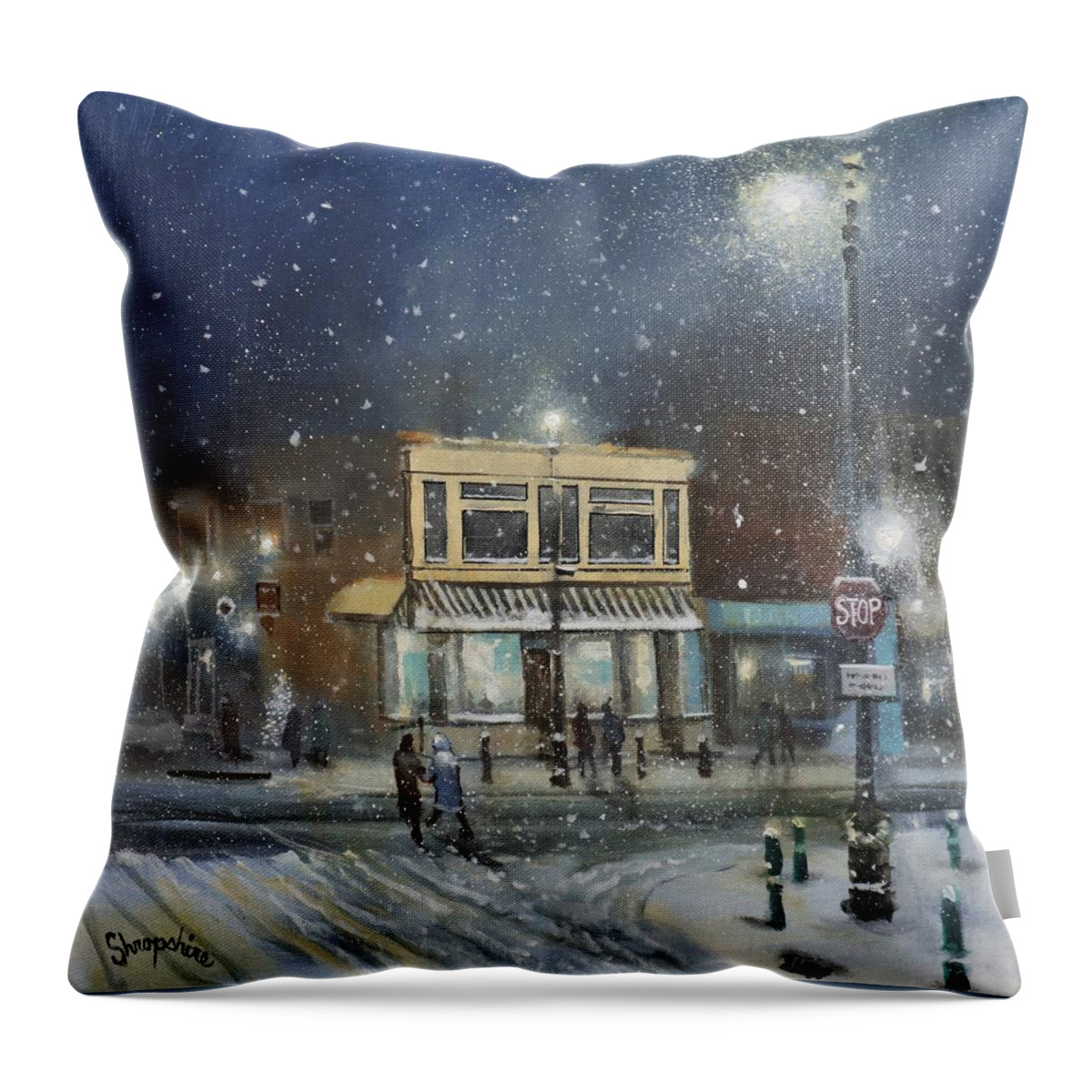 Coffee Shop Throw Pillow featuring the painting Coffee Shop on Chestnut by Tom Shropshire
