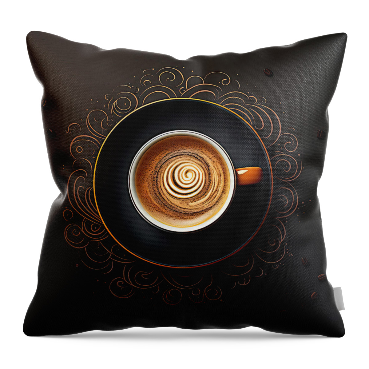 Modern Coffee Art Throw Pillow featuring the painting Coffee Sophistication - Black and Gold Art by Lourry Legarde