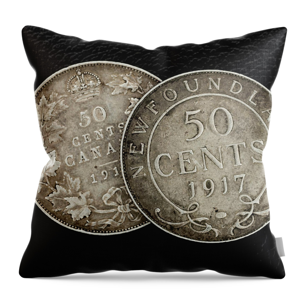 Coin Throw Pillow featuring the photograph Coin Collecting - 1917 Canadian/Newfoundland 50 Cent Back by Amelia Pearn