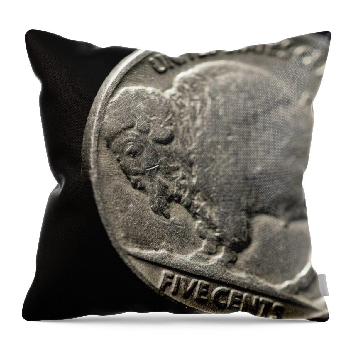 Coin Throw Pillow featuring the photograph Coin Collecting - 1936 Nickel Buffalo Side by Amelia Pearn
