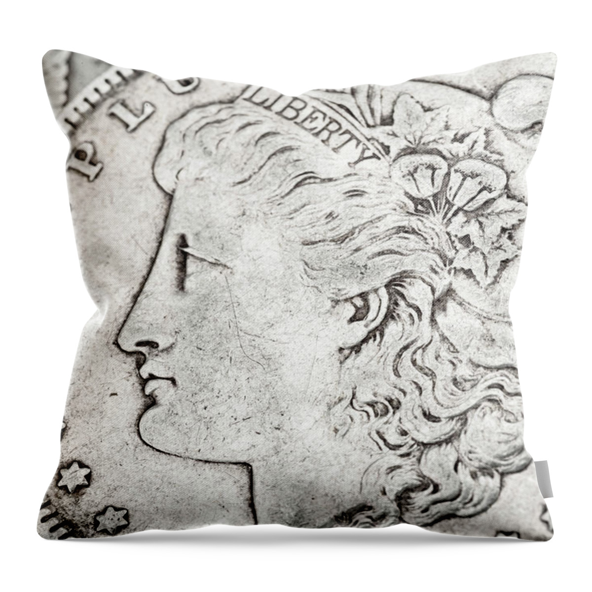 Antique Throw Pillow featuring the photograph Coin Collecting - Morgan Dollar Face Side by Amelia Pearn
