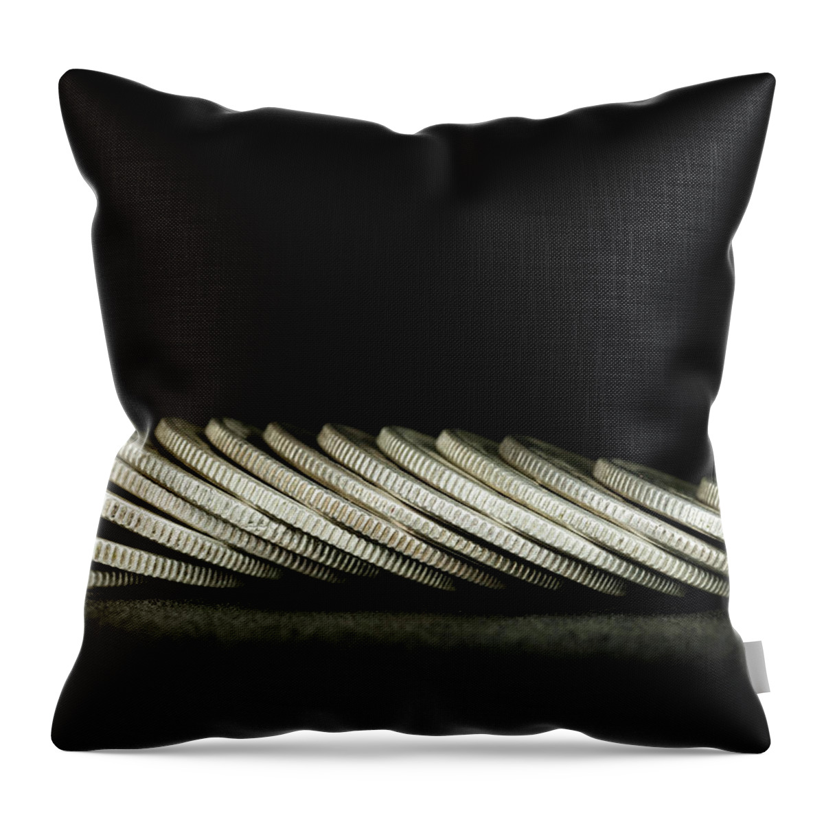 Coins Throw Pillow featuring the photograph Coin Collecting - Silver Quarters Edges by Amelia Pearn