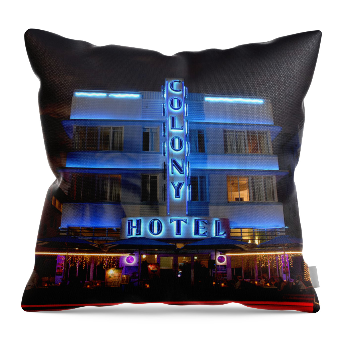 Colony Hotel Throw Pillow featuring the photograph Colony Hotel - Art Deco Historic District, Miami Beach, Florida by Earth And Spirit