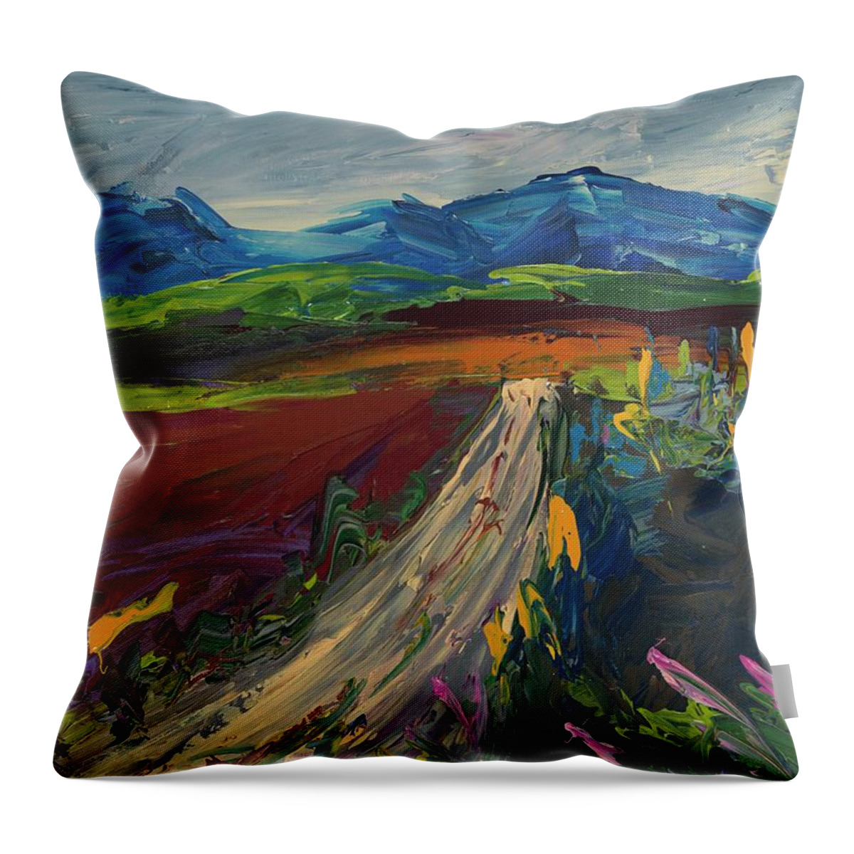 Landscape Throw Pillow featuring the painting Color of the Cascades by Michael Tolleson Robles