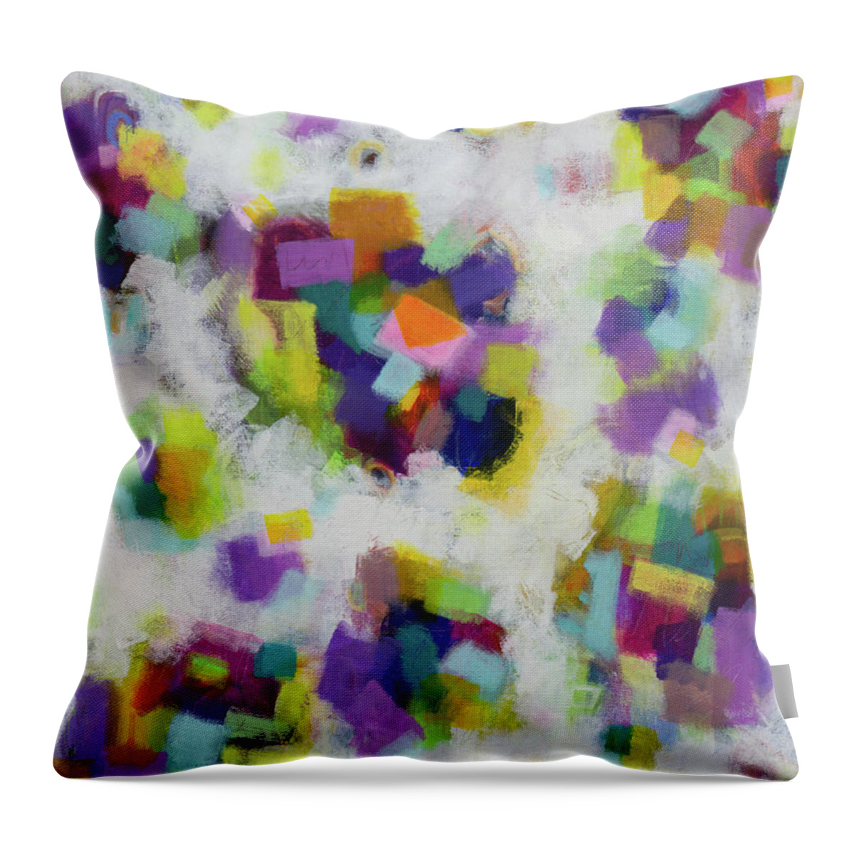 White Throw Pillow featuring the painting Color Peaking Through the Snow by Janet Yu