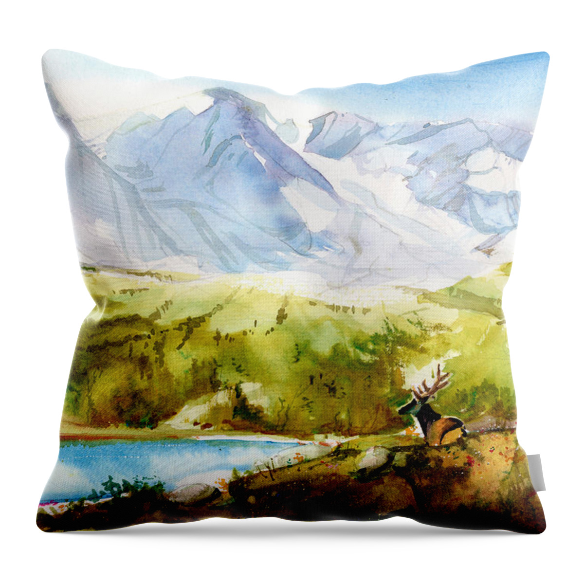 Mountains Throw Pillow featuring the painting Colorado Rockies by P Anthony Visco