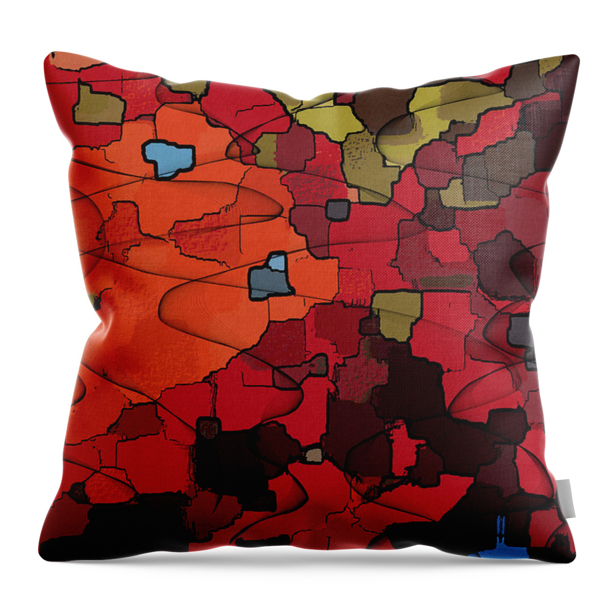 Colorful Throw Pillow featuring the digital art Colorful Abstract Camouflage Patchwork with Scribbles by Shelli Fitzpatrick