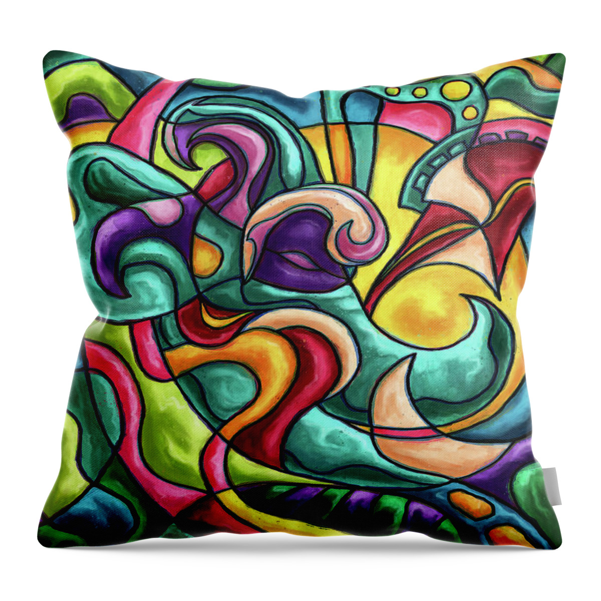 Abstract Elephant Throw Pillow featuring the painting Colorful abstract elephant, music painting by Nadia CHEVREL