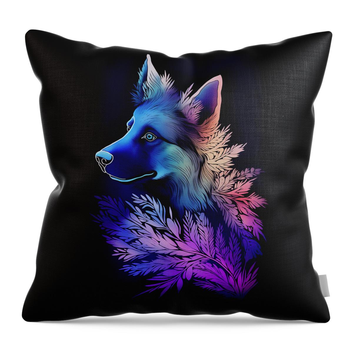 German Shepherd Dog Throw Pillow featuring the digital art Colorful Art Of A German Shepherd 2 by Angie Tirado