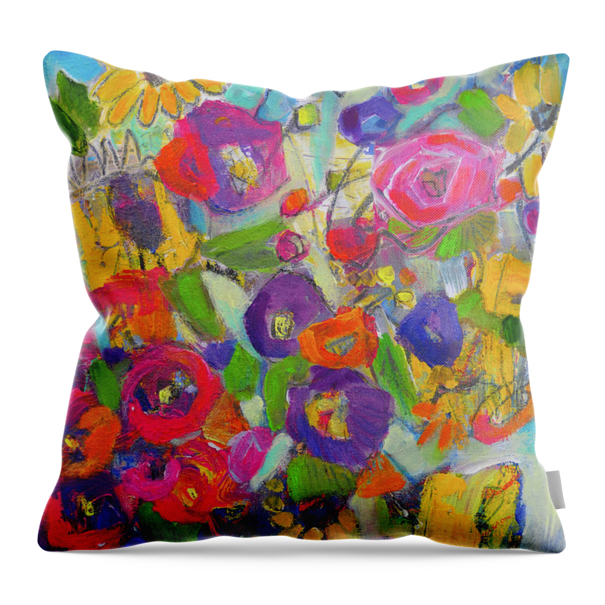 Floral Throw Pillow featuring the painting Colorful Autumn Bouquet by Haleh Mahbod