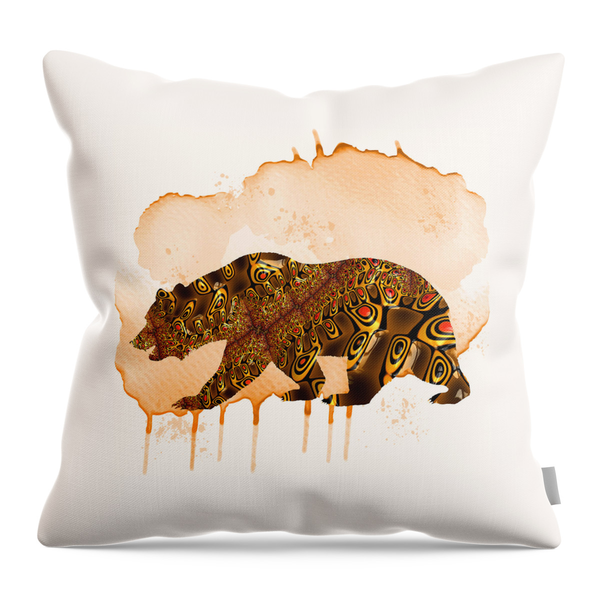 Colorful Throw Pillow featuring the mixed media Colorful Bear-Fractal Watercolor Fusion Art by Shelli Fitzpatrick