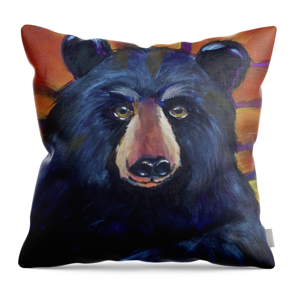 Stylized Black Bear Throw Pillow featuring the painting Colorful Black Bear by Jeanette Mahoney