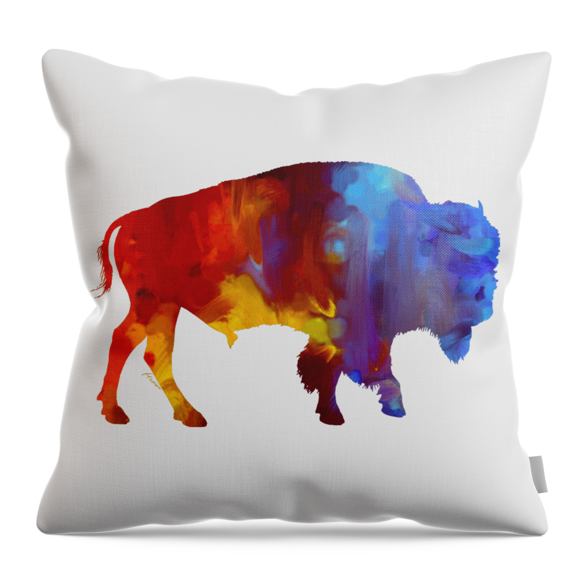 Buffalo Throw Pillow featuring the painting Colorful Buffalo by Hailey E Herrera