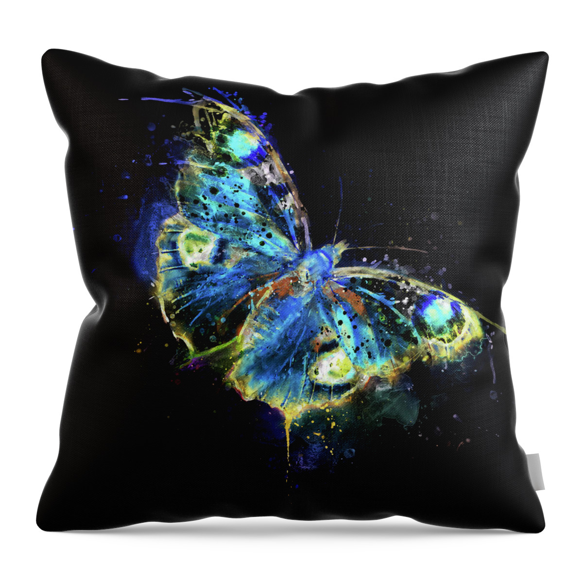 Marian Voicu Throw Pillow featuring the painting Colorful Butterfly Reversed Colors by Marian Voicu
