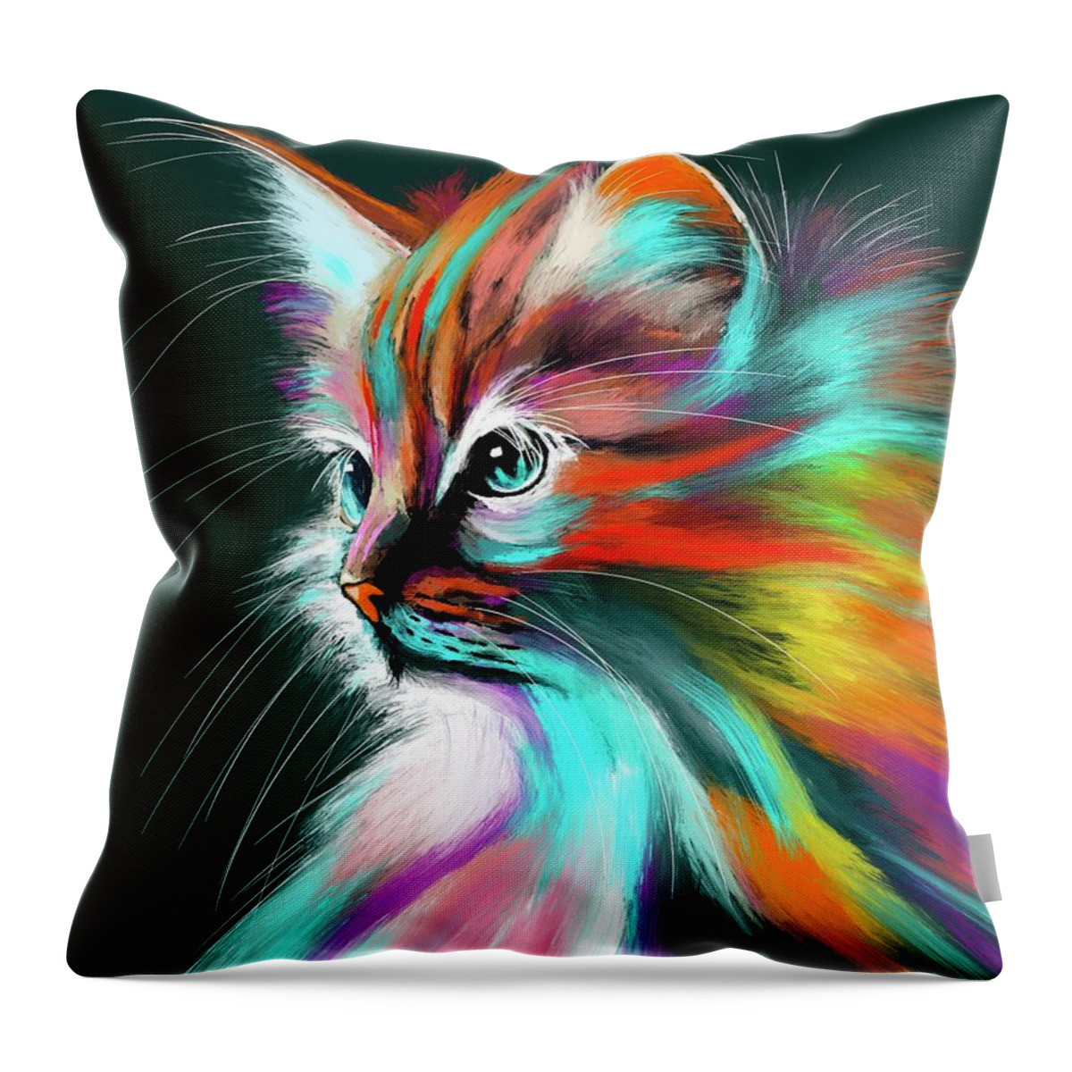 Cat Throw Pillow featuring the digital art Colorful Cat by Mark Ross