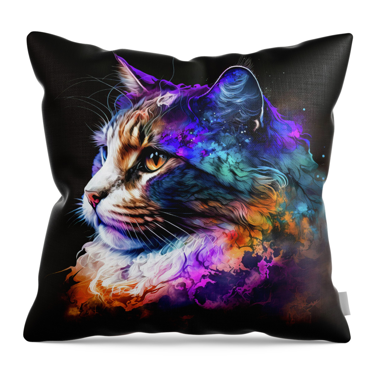 Cat Throw Pillow featuring the digital art Colorful Cat Portrait 03 by Matthias Hauser