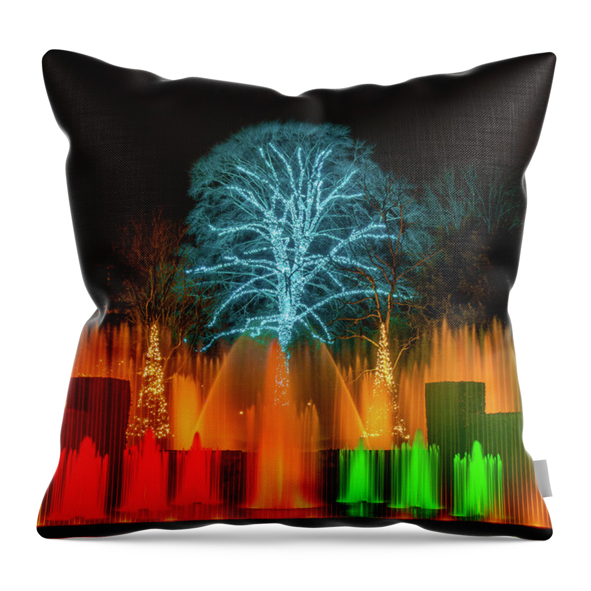 Winter Throw Pillow featuring the photograph Colorful Christmas Fountains 2 by Kristia Adams