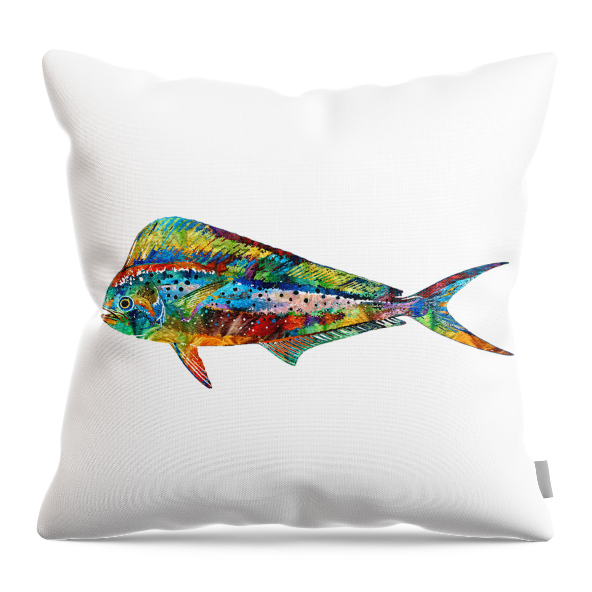 Fish Throw Pillow featuring the painting Colorful Dolphin Fish by Sharon Cummings by Sharon Cummings