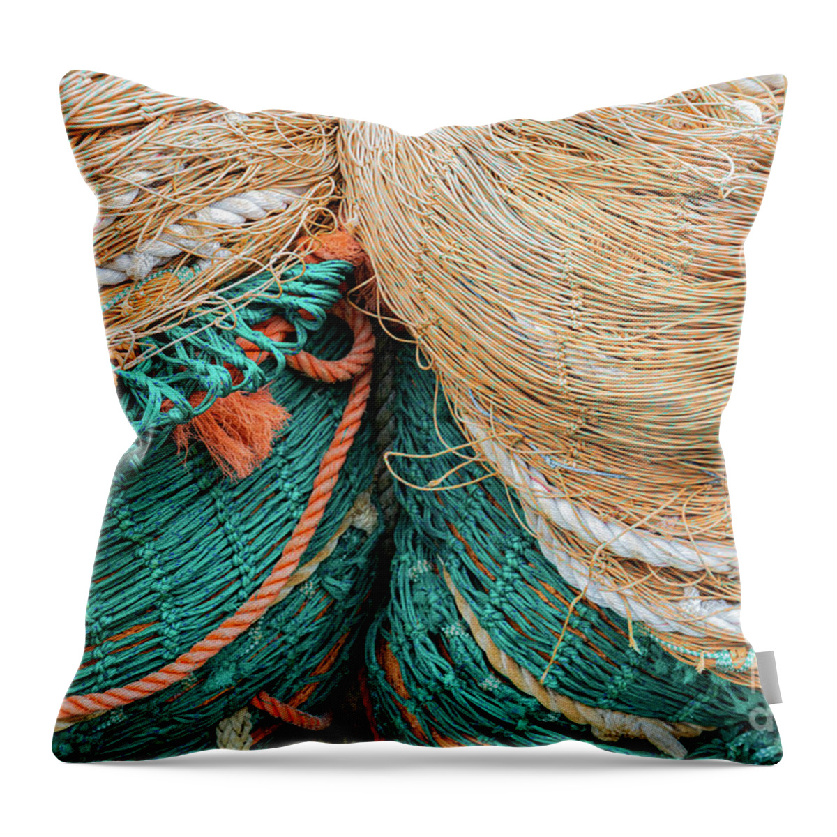 Fishing Nets Throw Pillow featuring the photograph Colorful Fishing Nets by Eva Lechner