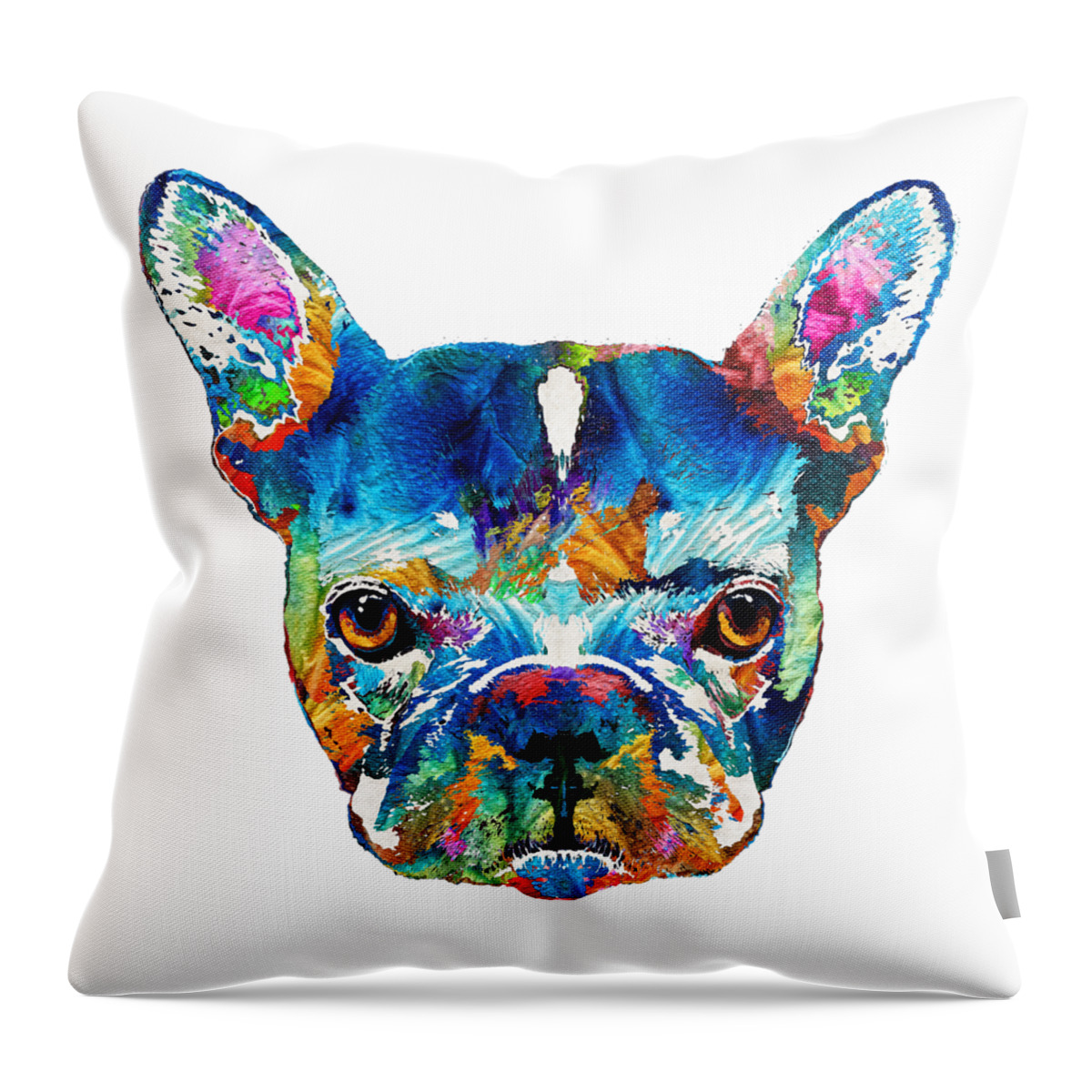 French Bulldog Throw Pillow featuring the painting Colorful French Bulldog Dog Art By Sharon Cummings by Sharon Cummings