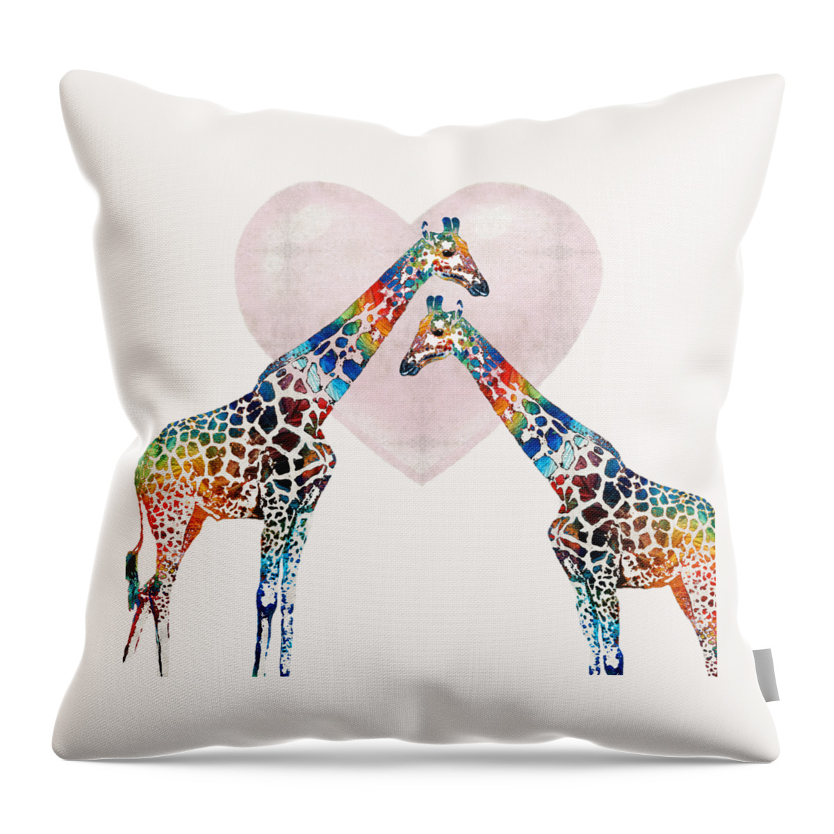 Giraffe Throw Pillow featuring the painting Colorful Giraffe Art - I've Got Your Back - By Sharon Cummings by Sharon Cummings