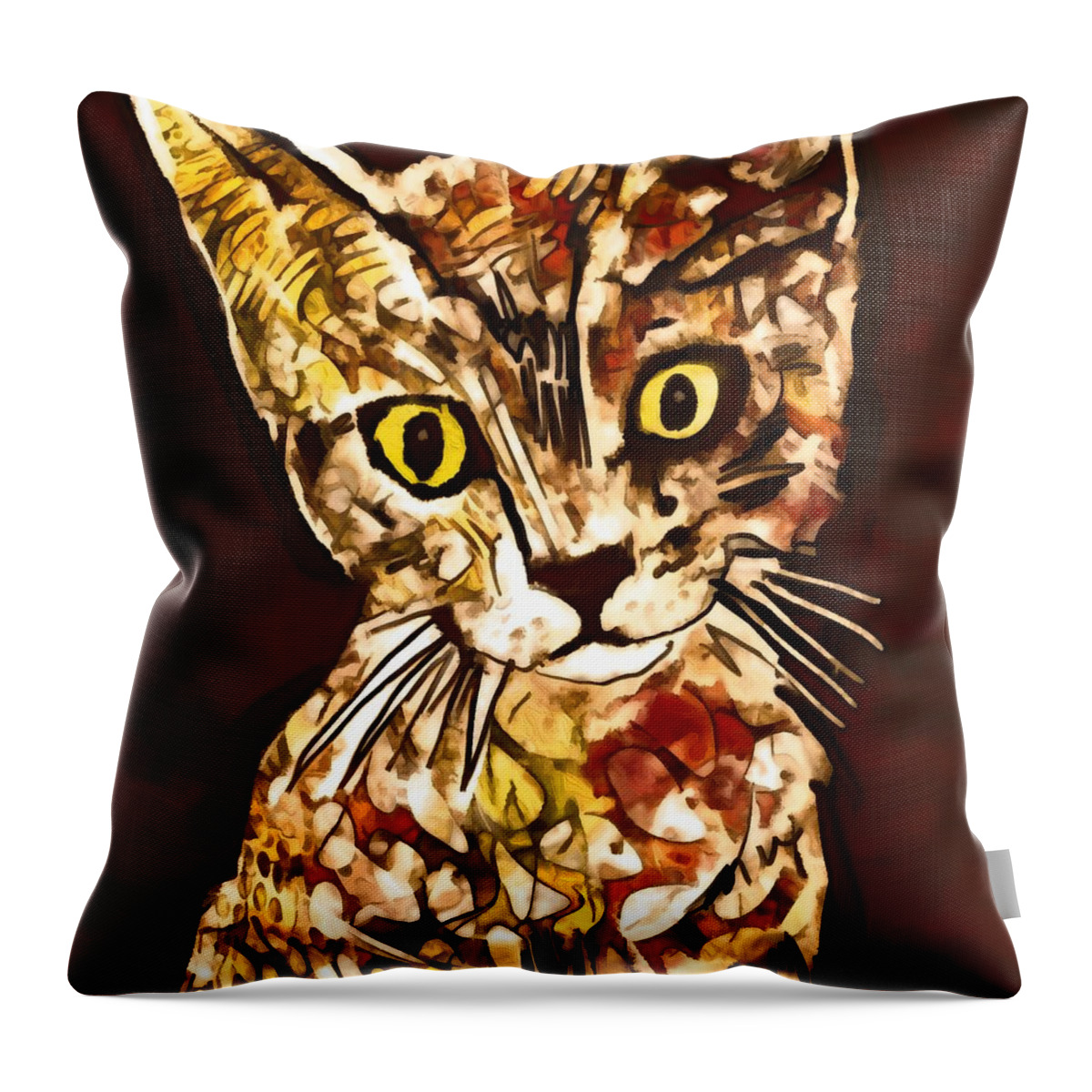  Throw Pillow featuring the mixed media Colorful Kitten 6 by Eileen Backman