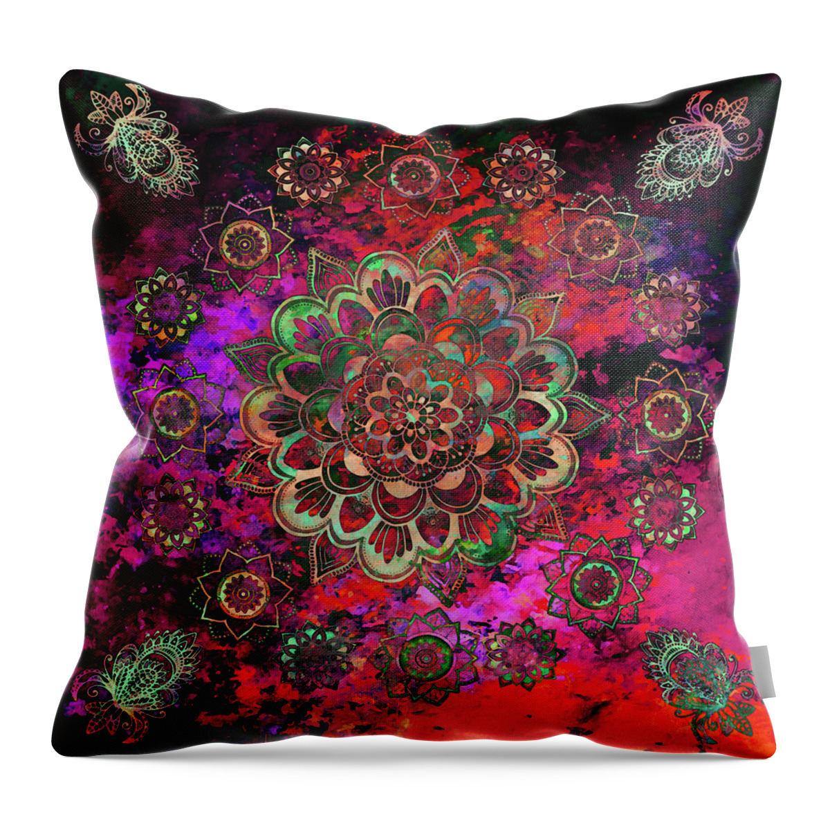 Mandalas Throw Pillow featuring the digital art Colorful Mandala Worlds by Peggy Collins