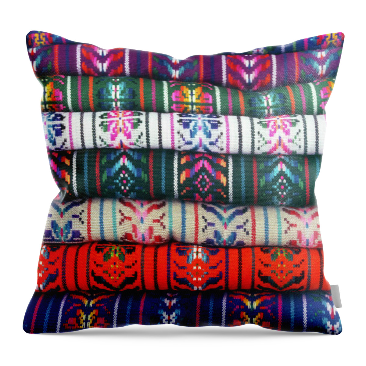 Colorful Throw Pillow featuring the photograph colorful Mexico photos - Folded Textiles by Sharon Hudson