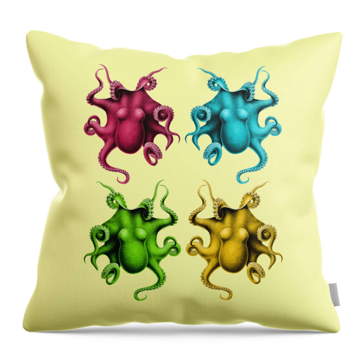 Octopus Throw Pillow featuring the digital art Colorful octopi by Madame Memento