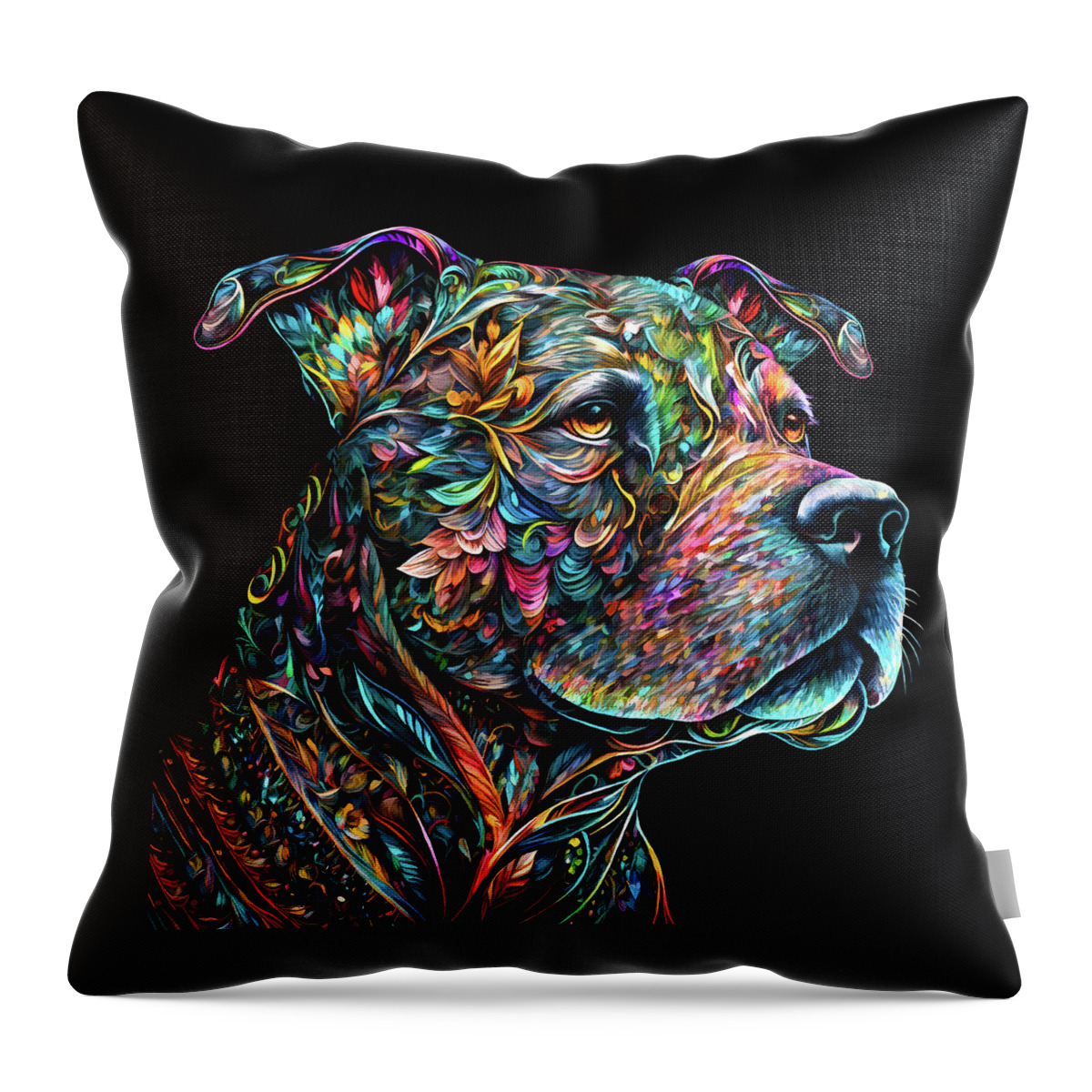 Pit Bulls Throw Pillow featuring the digital art Colorful Pit Bull Art by Peggy Collins