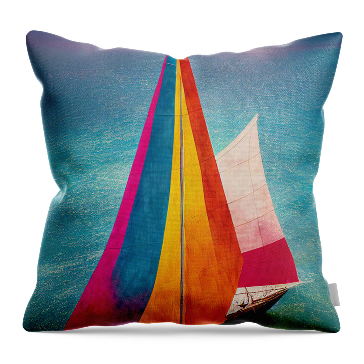 Colorful Portrait Of Gandhi Décor Throw Pillow featuring the painting Colorful portrait of Gandhi on a sail boat in the bah 5645563aa645563df6 9ab5 645250 a by Celestial Images