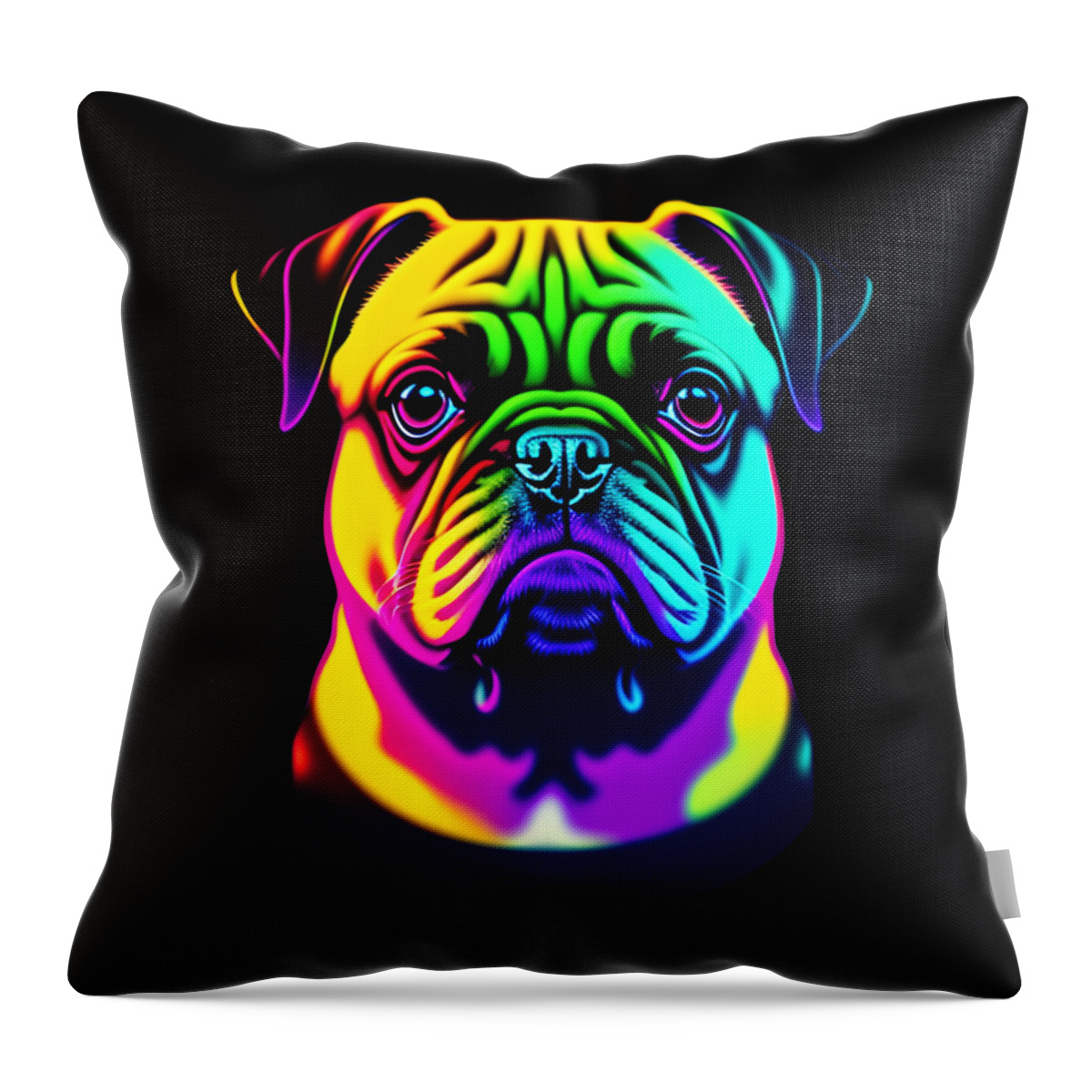 Pugs Throw Pillow featuring the digital art Colorful Rainbow Pug by Flippin Sweet Gear